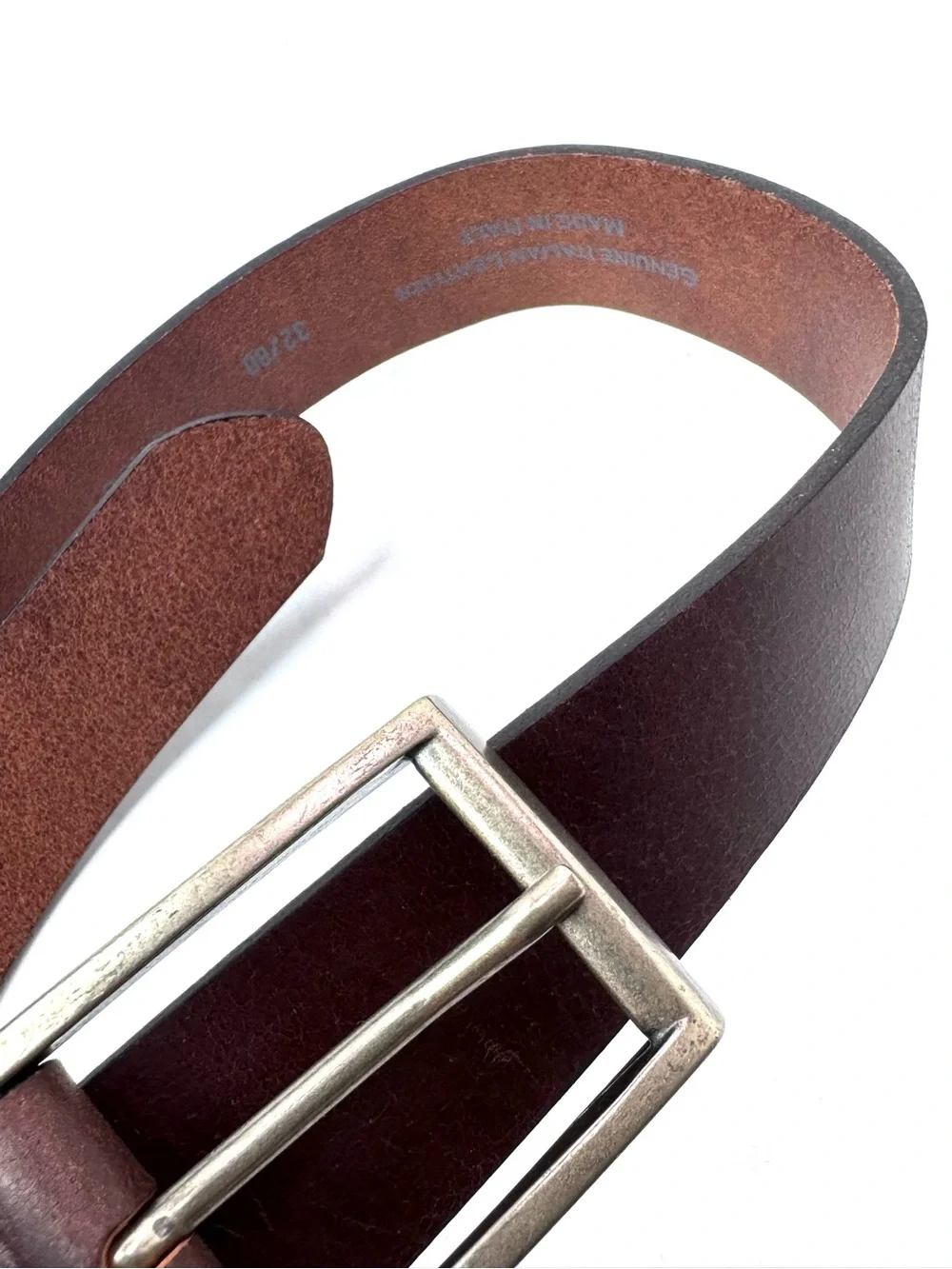 New Genuine Italian Leather Belt Made in Italy Brown Antique Brass Buckle Siz 32